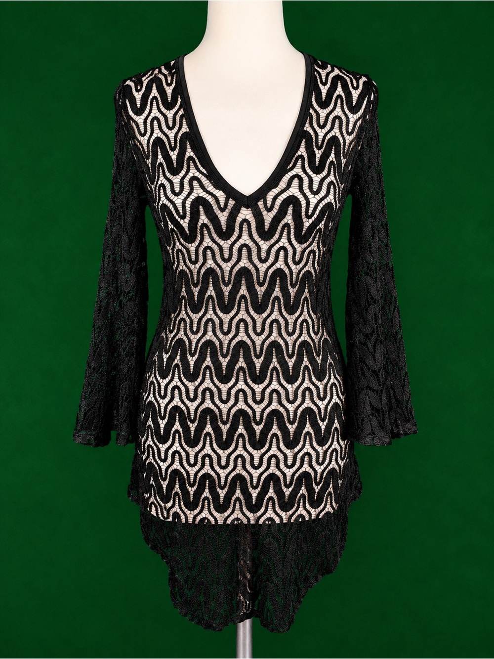 Black Lace Mini Dress with V-Neck